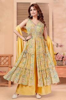 Picture of Classy Yellow Designer Indo-Western Salwar Suit for Party 