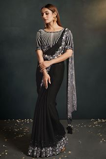 Picture of Vibrant Black Designer Saree with Belt for Sangeet, Reception, and Party