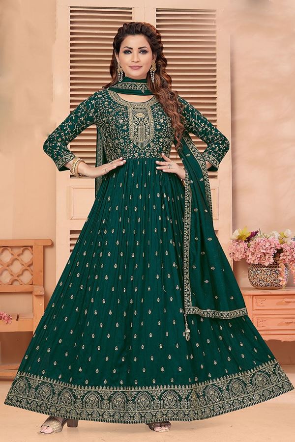 Picture of Flamboyant Green Designer Anarkali Suit for Wedding and Festive wear