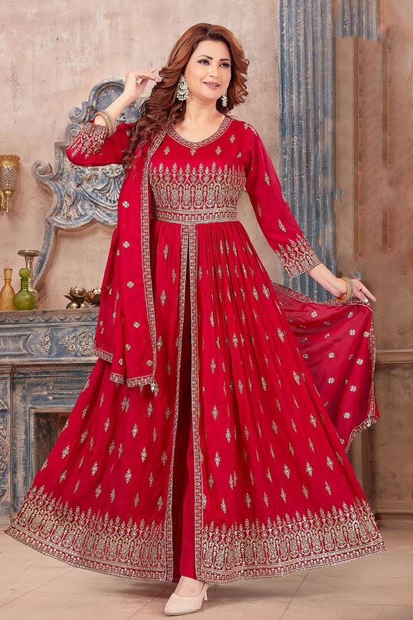 Picture of Striking Red Designer Indo-Western Salwar Suit for Wedding and Reception
