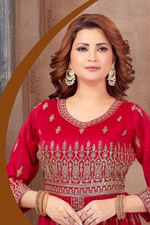 Picture of Striking Red Designer Indo-Western Salwar Suit for Wedding and Reception