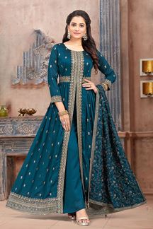 Picture of Mesmerizing Teal Designer Indo-Western Salwar Suit for Wedding and Festive wear