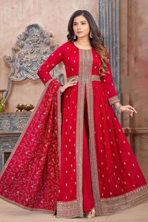 Picture of Dazzling Red Designer Indo-Western Salwar Suit for Wedding and Festive