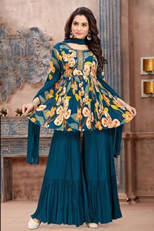 Picture of Outstanding Blue Designer Indo-Western Salwar Suit for Haldi, Mehendi, and Sangeet