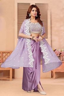 Picture of Spectacular Lavender Designer Indo-Western Salwar Suit for Haldi, Mehendi, and Sangeet