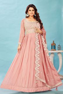 Picture of Ethnic Pink Designer Anarkali Suit for Engagement and Reception