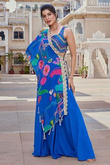 Picture of Breathtaking Blue Designer Indo-Western Outfit for Engagement, Party and Haldi