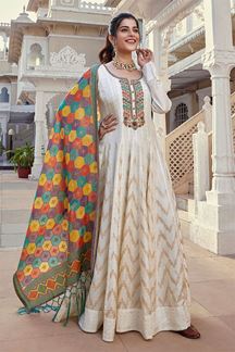 Picture of Outstanding Off White Designer Anarkali Suit for Engagement, Party and Festival