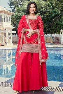 Picture of Mesmerizing Red Designer Indo-Western Salwar Suit for Wedding and Reception