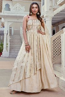Picture of Flamboyant Cream Designer Anarkali Suit for Engagement and Sangeet