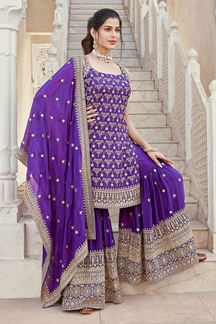 Picture of Glorious Purple Designer Gharara Suit for Wedding and Sangeet