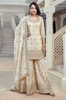 Picture of Impressive Cream Designer Gharara Suit for Wedding and Engagement