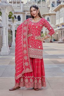 Picture of Heavenly Coral Designer Gharara Suit for Wedding and Reception