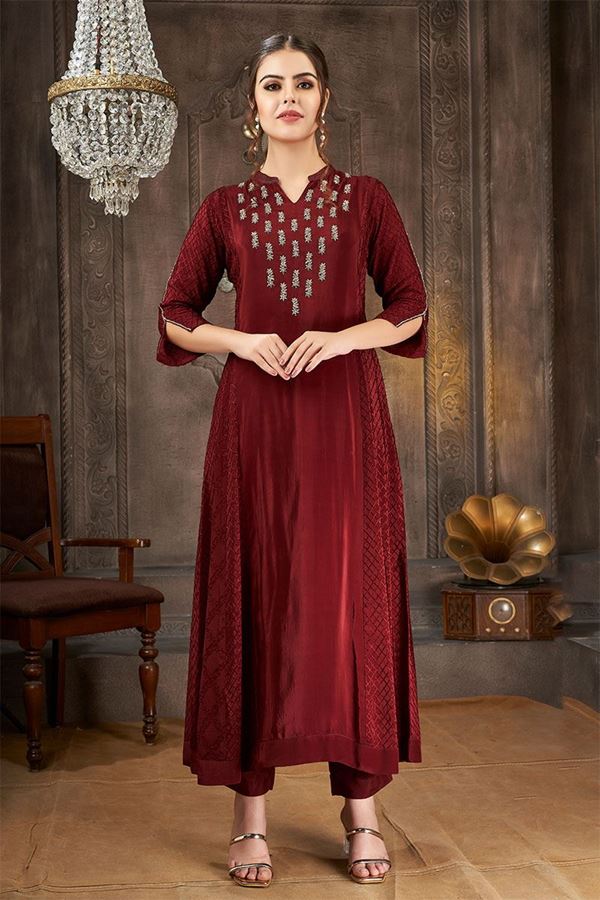 Picture of Artistic Maroon Designer Partywear Kurti