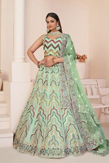 Picture of Delightful Pista Green Net Designer Lehenga Choli for Sangeet and Engagement