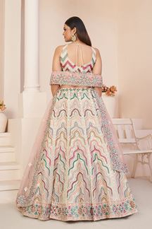 Picture of Magnificent Cream Net Designer Lehenga Choli for Engagement and Reception