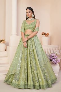 Picture of Irresistible Green Georgette Designer Lehenga Choli for Mehendi and Reception