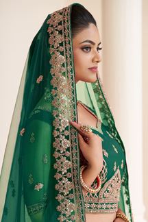 Picture of Impressive Green Net Designer Bridal Lehenga Choli for Wedding and Reception