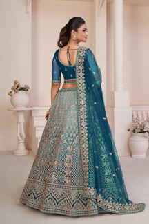 Picture of Astounding Blue Net Designer Bridal Lehenga Choli for Wedding and Sangeet