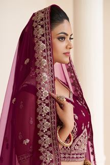 Picture of Glorious Maroon Net Designer Bridal Lehenga Choli for Wedding and Reception