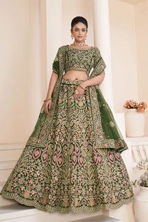 Picture of Gorgeous Green Net Designer Bridal Lehenga Choli for Wedding and Reception