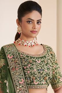 Picture of Gorgeous Green Net Designer Bridal Lehenga Choli for Wedding and Reception