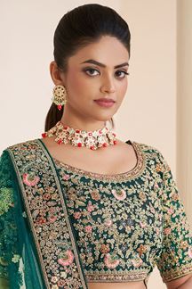 Picture of Divine Green Net Designer Bridal Lehenga Choli for Sangeet and Reception
