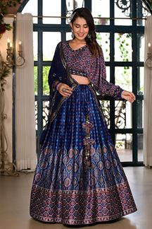 Picture of Gorgeous Blue Printed Designer Indowestern Lehenga Choli for Wedding and Sangeet