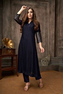 Picture of Appealing Navy Blue Designer Kurti for Party