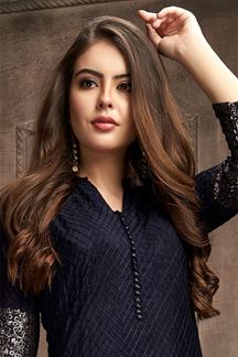 Picture of Appealing Navy Blue Designer Kurti for Party