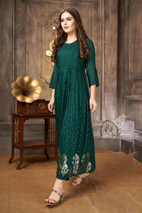 Picture of Astounding Green Long Designer Kurti for Mehendi and Festive occasions