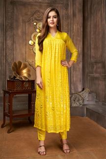 Picture of Gorgeous Yellow Designer Long Kurti for Haldi and Festive occasions