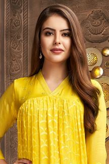 Picture of Gorgeous Yellow Designer Long Kurti for Haldi and Festive occasions