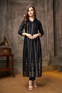 Picture of Pretty Navy Blue Long Designer Kurti for Party