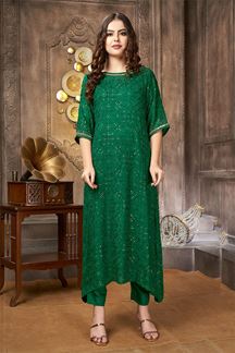 Picture of Flamboyant Green Designer Long Kurti for Mehendi and Festive occasions