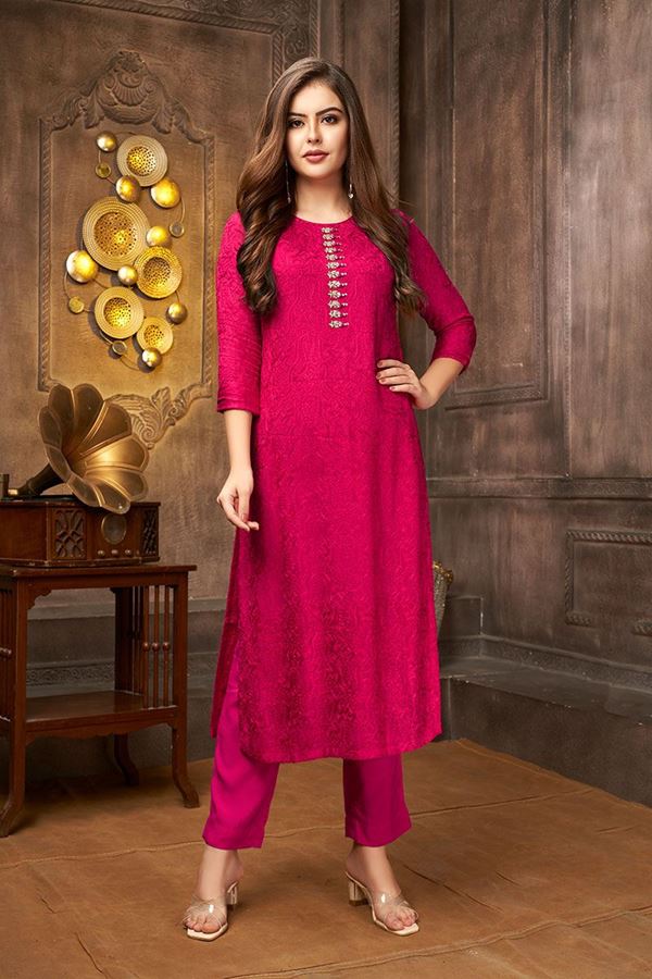 Picture of Dazzling Pink Designer Kurti Set for Party