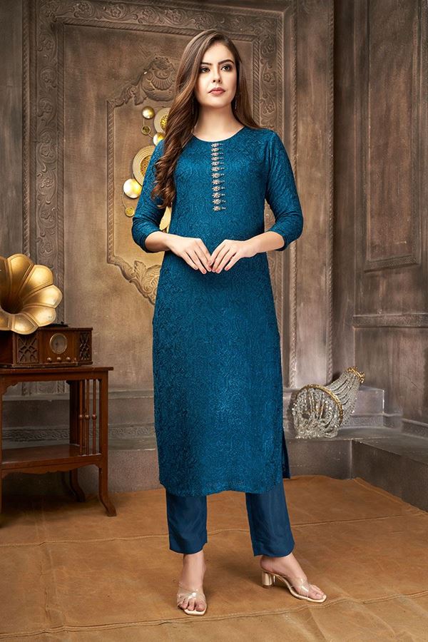 Picture of Royal Blue Designer Kurti Set for Party and Festive occasions