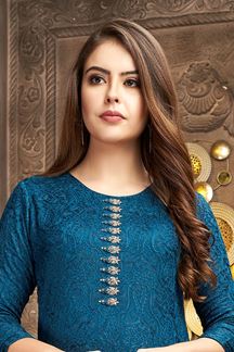 Picture of Royal Blue Designer Kurti Set for Party and Festive occasions