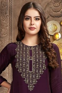 Picture of Captivating Wine Long Designer Kurti for Party