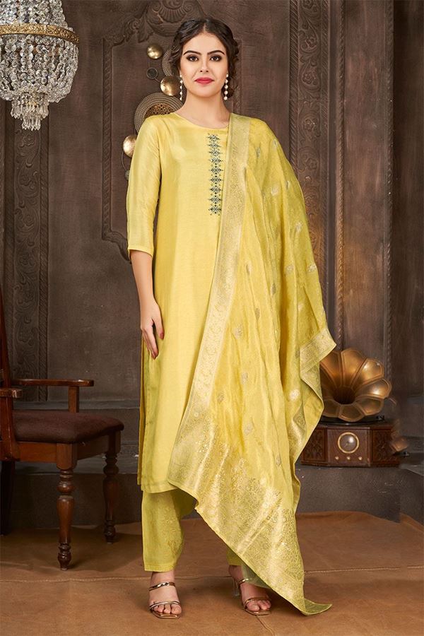 Picture of Charming Yellow Designer Straight-cut Salwar Suit for Haldi and  Festive occasions