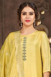 Picture of Charming Yellow Designer Straight-cut Salwar Suit for Haldi and  Festive occasions