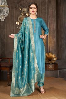 Picture of Classy Blue Designer Straight-cut Salwar Suit for Party and Festive