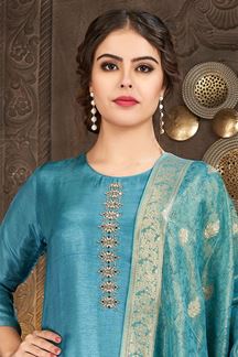 Picture of Classy Blue Designer Straight-cut Salwar Suit for Party and Festive