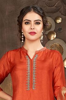 Picture of Awesome Orange Designer Straight-cut Salwar Suit for Haldi and Festive occasions 