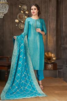 Picture of Stylish Blue Designer Salwar Suit with Banarsi Dupatta for Wedding and Reception