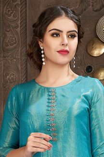 Picture of Stylish Blue Designer Salwar Suit with Banarsi Dupatta for Wedding and Reception
