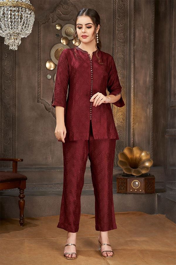 Picture of Surreal Maroon Designer Co-ord Set for Party
