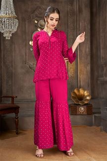 Picture of Striking Pink Georgette Designer Gharara Style Suit for Party and Haldi