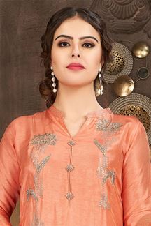 Picture of Alluring Light Orange Art Silk Designer Salwar Suit for Wedding and Party