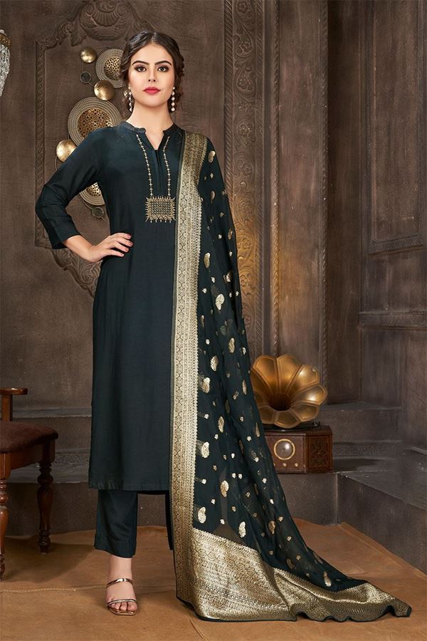 Picture of Marvelous Dark Green Art Silk Designer Salwar Suit for Mehendi and Festive occasions
